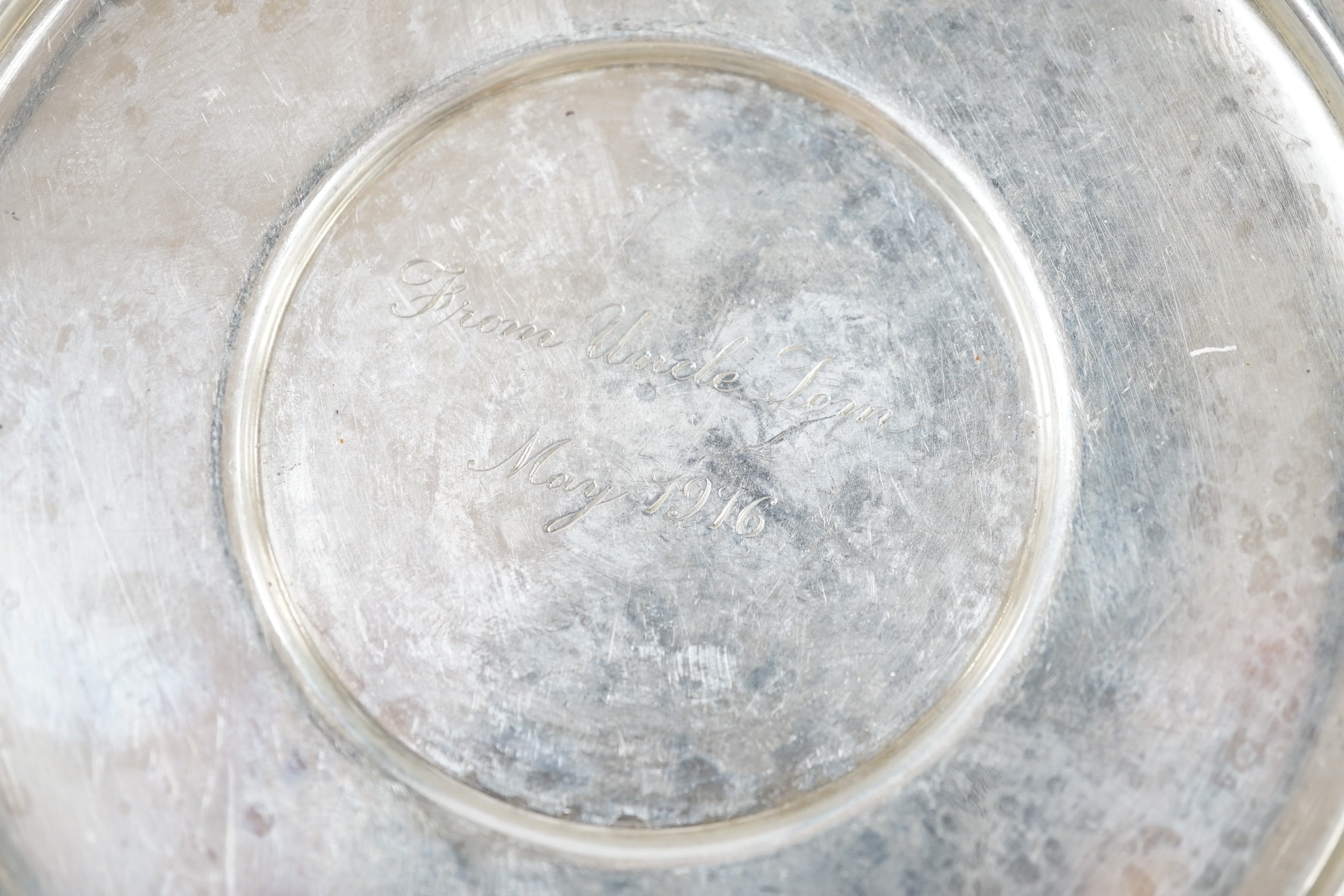 An Edwardian silver porringer on stand, Sheffield, 1901 and a late silver porringer on stand, 12.9oz. Condition - poor to fair